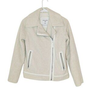 Abercrombie Kids Sherpa Moto Jacket Beige Zip-Up Girls 13/14 Lined Winter Coat